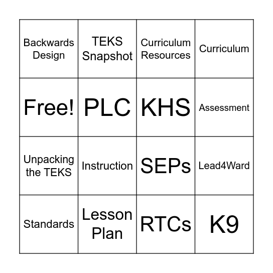 Lesson Plan BINGO! Bingo Card