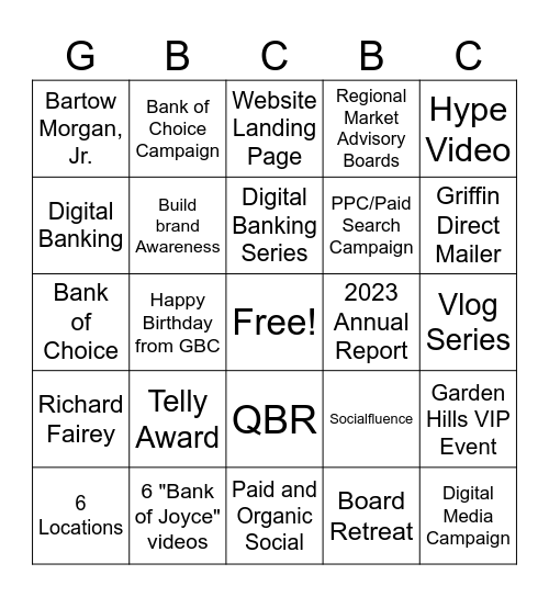 GBC Bingo Card