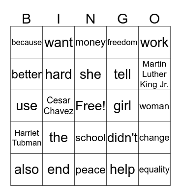 Leaders for Peace and Equality Bingo Card