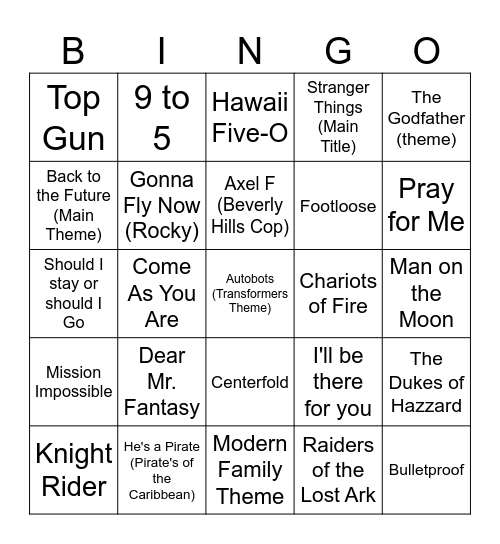 Movie & TV Themes Bingo Card