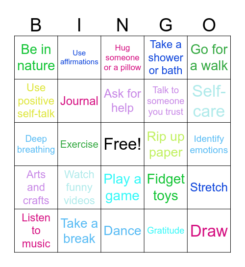 Coping Skills Bingo Card