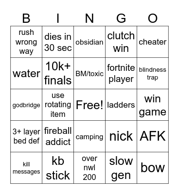 bedwars bingo Card