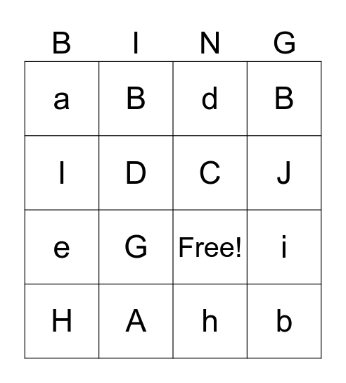A-E Bingo Card