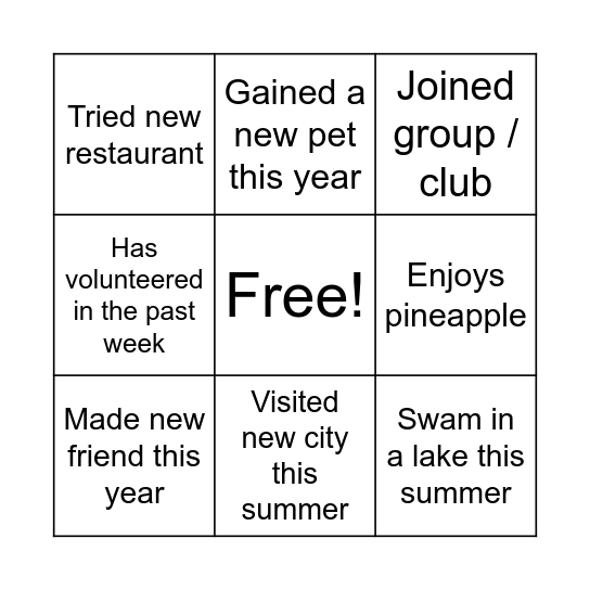 Mingle Bingo Card