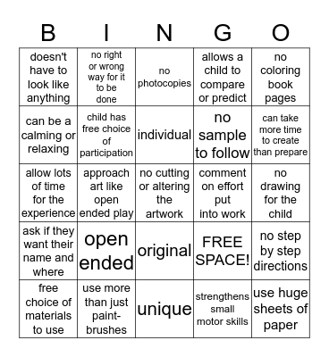 Process Art BINGO Card