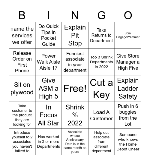 HOME DEPOT Bingo Card