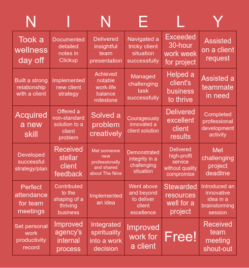 NINELY Bingo Card