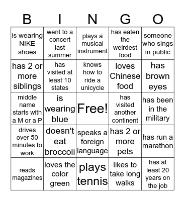 Operation: Get Acquainted Bingo Card
