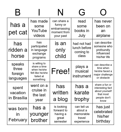 Find Someone Who Bingo Card