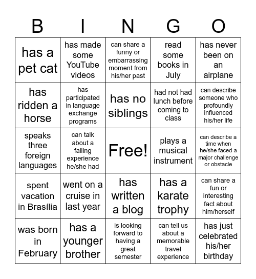 Find Someone Who Bingo Card