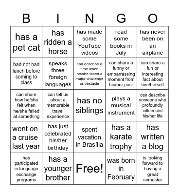 Find Someone Who Bingo Card