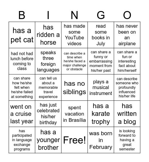 Find Someone Who Bingo Card