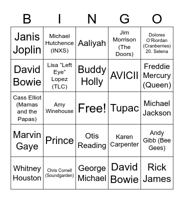 THEY’RE DEAD Bingo Card