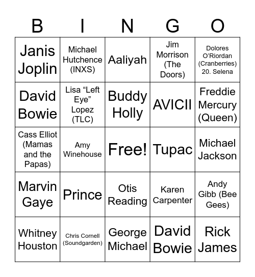 THEY’RE DEAD Bingo Card