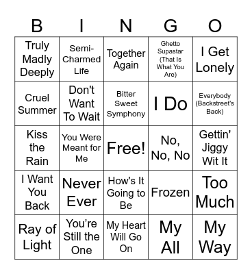 SONGS OF 1998 Bingo Card