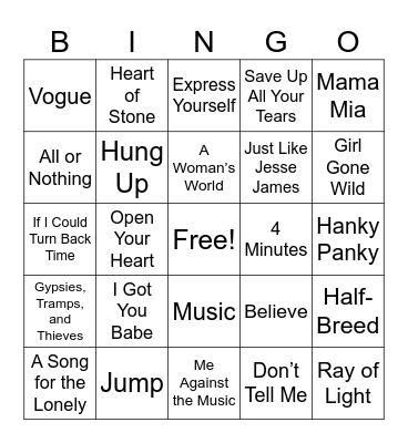 CHER VS MADONNA Bingo Card