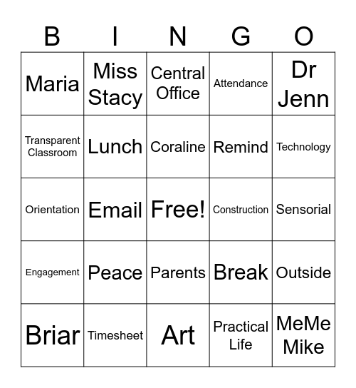 Orientation Bingo! Bingo Card