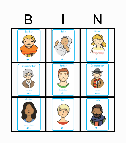 Family Members Bingo Card