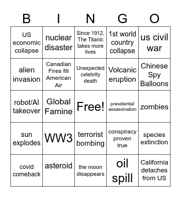 2023 Apocalypse bingo Card