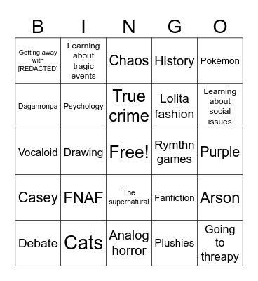 How many interests/likes you share with Nickel Bingo Card