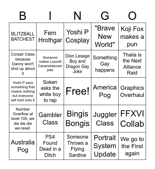 FFXIV Fanfest Bingo Card