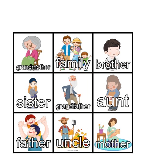 Family Bingo Game Bingo Card