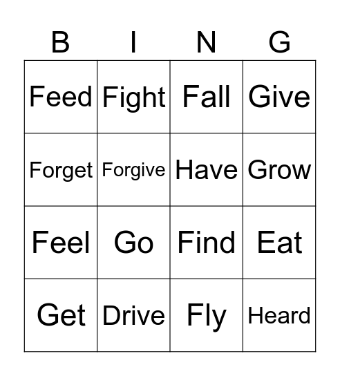 Iregular verbs past simple Bingo Card