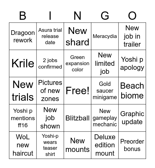 FFXIV fanfest Bingo Card