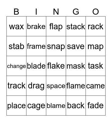 Long a/ Short a Bingo Card