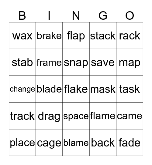 Long a/ Short a Bingo Card