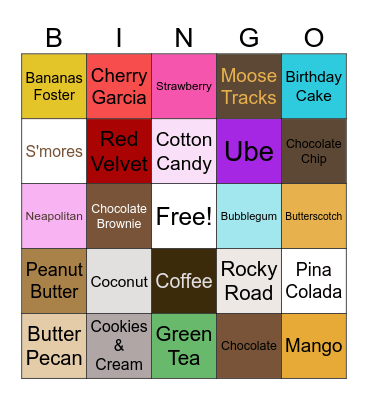 Ice Cream Bingo Card