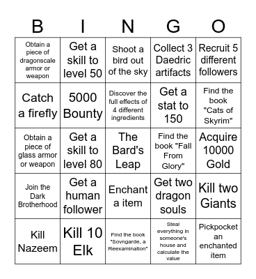 Skyrim Bingo Card