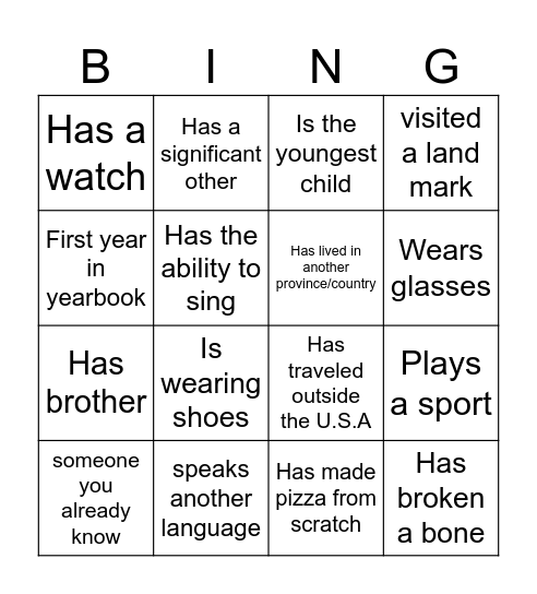 Ice-Ice Breaker! Bingo Card