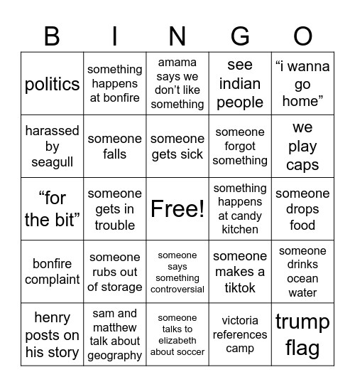 LETS GO TO THE BEACH Bingo Card