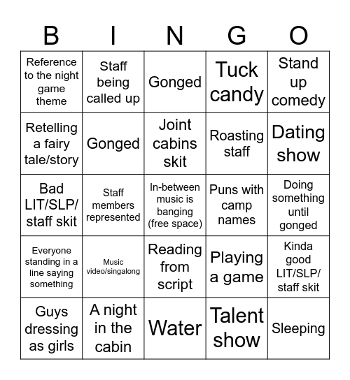 EBC Skit Night Bingo Card