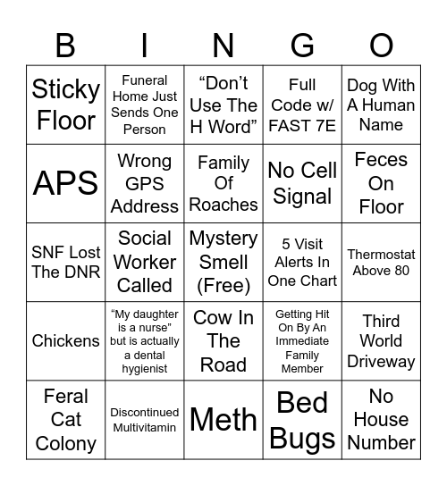 Hospice Bingo Card