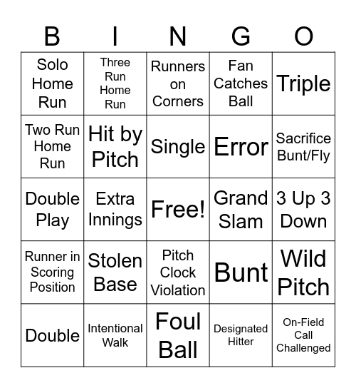 BASEBALL BINGO Card