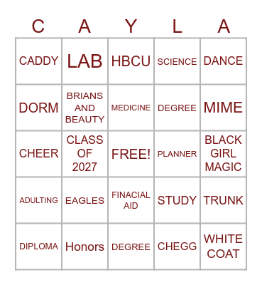 Cayla's Trunk Pary 2023 Bingo Card