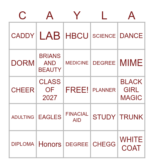 Cayla's Trunk Pary 2023 Bingo Card