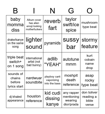 travy patty Bingo Card
