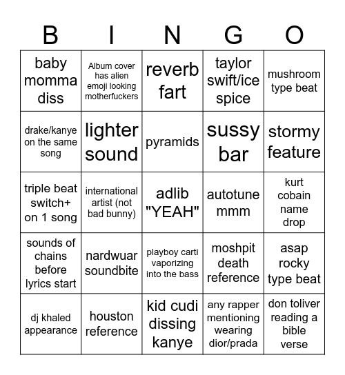 travy patty Bingo Card