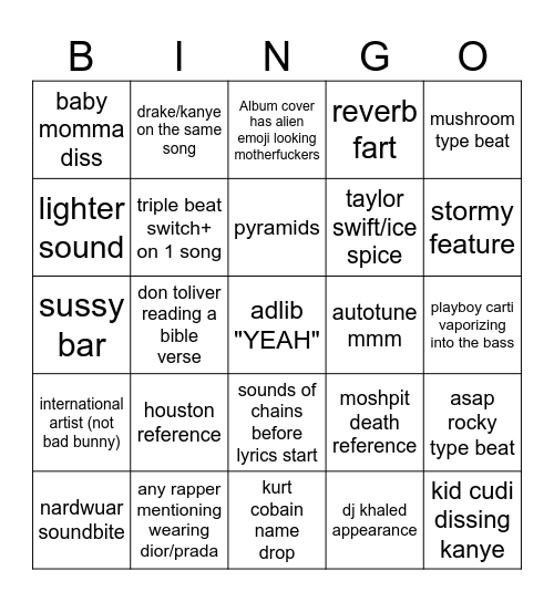 travy patty Bingo Card