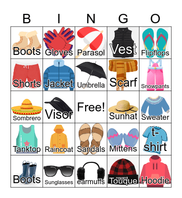 Bingo: Clothes For Weather Bingo Card