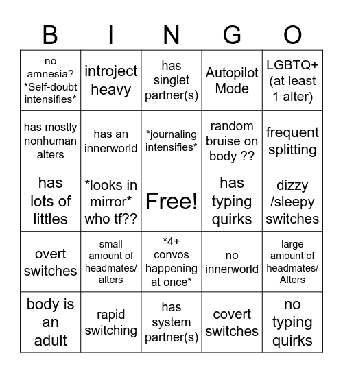 System Bingo! Bingo Card