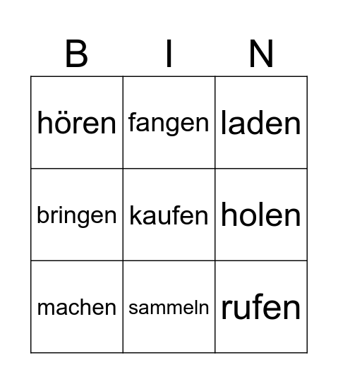 Trennbare Verben Bingo Card