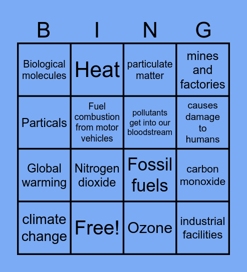 Air Pollution Bingo Card