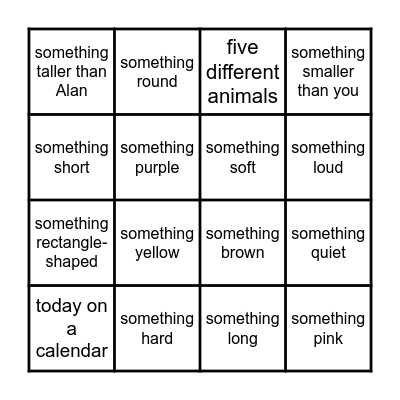 English Scavenger BINGO Card
