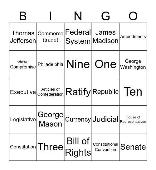 Articles of Confederation & the Constitution Bingo Card