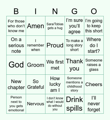 Wedding Bingo Card