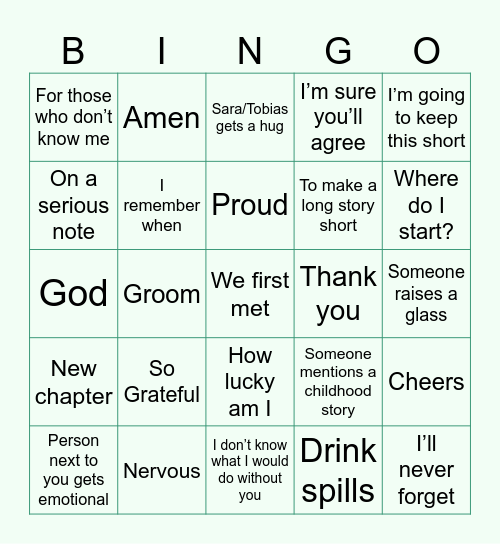 Wedding Bingo Card